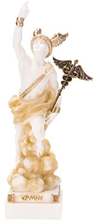 BEAUTIFUL GREEK STATUES Hermes Mercury God Zeus Sohn Römische Statue Alabaster Goldton 7 Zoll