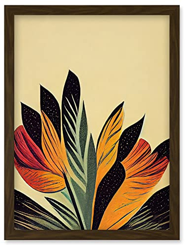 Wee Blue Coo Abstract Retro Art Nouveau Flowers in Bloom Black Gold Artwork Framed Wall Art Print A4