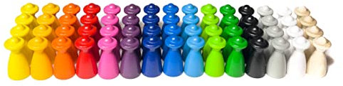 Spieltz große Menschen-Spielfiguren aus Holz in 15 Farben, Personen mit Hut groß, Höhe 4 cm (20/40 mm), für Brettspiele. Made in Germany (60 Figuren)