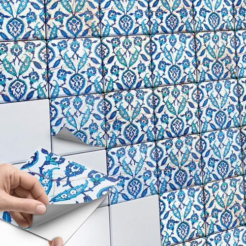 50 Stück Fliesenfolie für Bad und Küche 10x10 cm - Klebefliesen, Mosaikfliesen - selbstklebende Fliesen SET // Design: Hamam Vibes