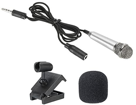PATIKIL Mini Microphone Portable Vocal Microphone Silver for Voice Recording and Singing with Mic Stand and Cover Pack of 1