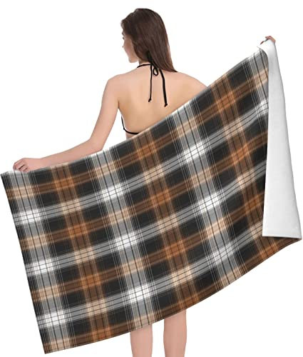 Strandtuch 80x130cm, Fraser Brown Tartan Plaid Badetuch Groß Saugfähiges Strandtücher Damen Pool Badetuch, Für Wandern, Picknick