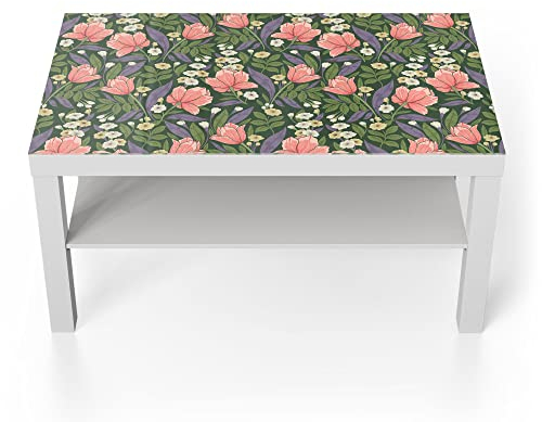 DEQORI Glastisch | weiß groß 90x50 cm | Motiv Jugendstil-Tapete | ausgefallener Beistelltisch aus Glas | Hochglanz Couchtisch fürs Wohnzimmer | moderner Couch Tisch mit Design