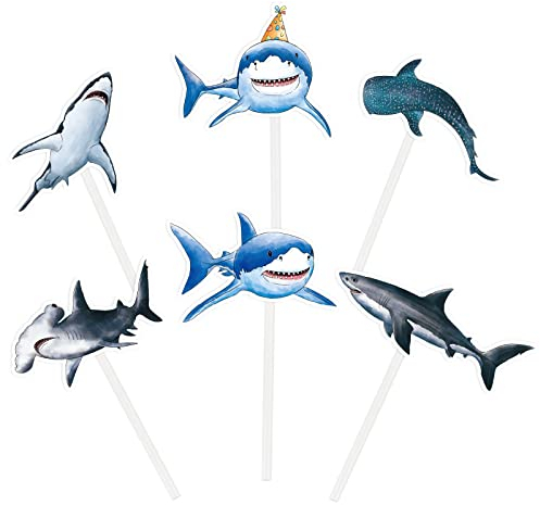 WERNNSAI Hai Cupcake Topper 36 Stücke Hai Party Kuchen Topper für Kinder Jungen Ozean Hai Thema Party Geburtstagsparty Hai Cupcake Dekorationen Baby Shower Strandparty Feiertag Feiern Cupcake Zubehör