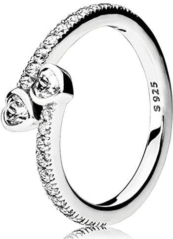 OKGD Damen-Ring Sterling-Silber 925 Violett Stiefmütterchen Blume Engelsflügel Feder Ewigkeit Herz mit Kristall 8,4