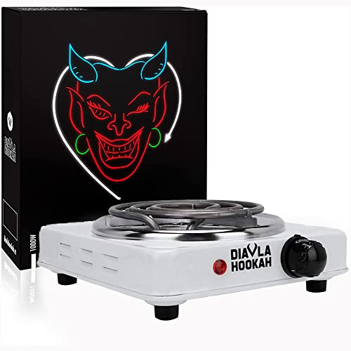 DIAVLA Hookah - Encendedor de carbón para Shisha, Hornillo eléctrico para Cachimba, 1000W - Cocina eléctrica Camping. (Blanco)