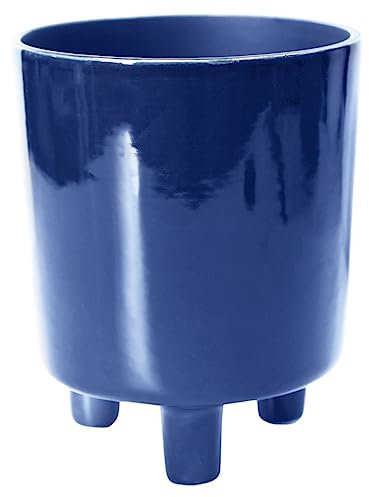 Ivyline Pisa - Maceta de cerámica Azul Marino con Patas, Resistente a los Rayos UV y Resistente al Agua, Maceta Decorativa para Interiores, 19 x 16 cm