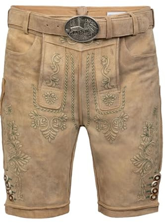 Edelnice Trachtenmode Kurze Wildbock Trachten Lederhose Adam inkl. Trachtengürtel aus Ziegenleder Gr. 44-64 (58)