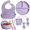 Bluet B Baby - Vajilla Bebe Silicona - Plato Bebe Ventosa - Vajilla Infantil Antideslizante sin BPA - Set Silicona Platos Bebe - Cubiertos Bebe BLW - 8 piezas - Morado