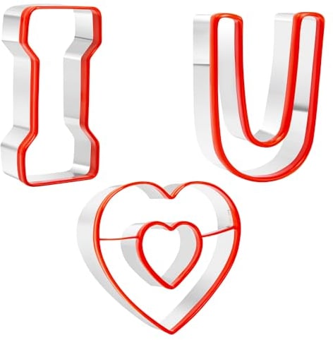 Valentine's Day Cookie Cutters, 3 Pcs Stainless Steel Love Themed Biscuit Pastry Cutters for Baking Valentines Day Wedding with Environmental PVC Edge