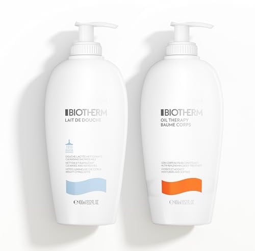 Biotherm Lait De Douche Duschgel, erfrischendes Duschgel, belebende Duschlotion, 400 ml + Biotherm Oil Therapy Baume Corps Bodylotion, Körperlotion speziell für raue und trockene Haut, 400 ml
