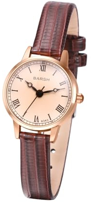 JewelryWe Uhren Damen Leder Damenuhr: Vintage Klein Analog Quarz Armbanduhr Frauen Braun Schmal Krokodilmuster Leder Armband Uhr mit Rundem Römischen Ziffern Zifferblatt