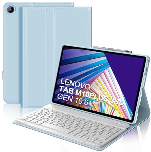 Custodia con Tastiera per Lenovo Tab M10 Plus (3rd Gen) 10.6 2022, Tastiera Bluetooth Layout Italiano per Lenovo M10 Plus 3rd, Cover Tastiera per Lenovo M10 Plus (TB-125FU/128FU/128XU), Azzurro