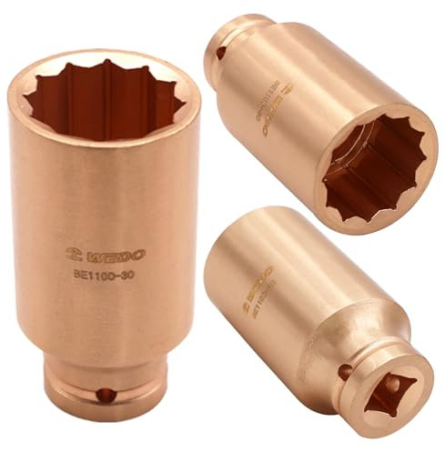 WEDO Non-sparking Deep Impact Socket,1/2-Inch Drive,12-Point Metric Socket,Length 80mm,Socket for Easy Removal of Axle Shaft Nuts,Beryllium Copper,Non-magnetic,DIN Standard,BAM & FM Certificate,14mm