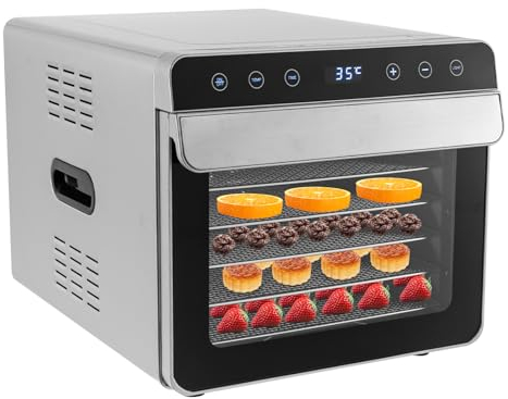 Edelstahl Dörrautomat 6 fach, 700W Dörrgerät Temperaturregelung 35-85°C 24 Std. Zeitschaltuhr Dörrapparat für Fleisch Gemüse Obst Bohnen