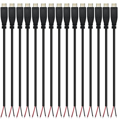 RUNCCI-YUN 15 PCS USB C Stecker Kabel,USB C stecker löten 22AWG 5V 3A 2-Draht USB C Verlängerungskabel für Arduino, LED-Streifen