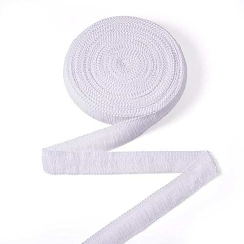 Beadthoven Fransenborte aus Baumwolle, 2,5 cm breit, für Vorhang, Decke, Lampenschirm, Kleidung, Nähen, Kleid, Kissen, Bekleidungszubehör, weiß, 12,5 m