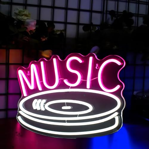 Schallplatten-Neonschild, Musik-LED-Neonlichter für Live-Musik-Raum-Wanddekoration, USB-Leuchtschilder, Aufnahme-Schild für Studio-Musik-Raumdekoration, Geschenkideen für Jungen und Mädchen, Party