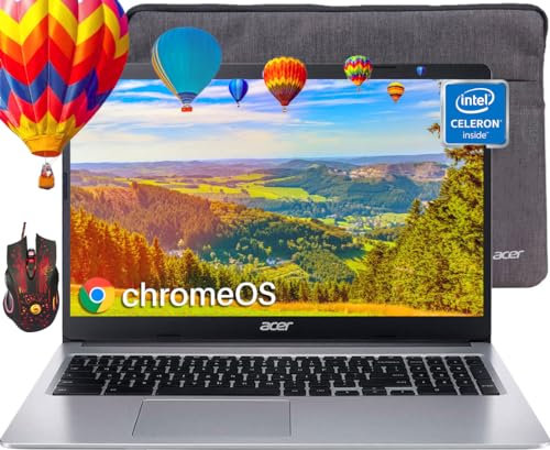 acer Chromebook 315 Laptop for Student Business, 15.6 HD Display, Intel Celeron N4020 (Up to 2.8GHz), 4GB RAM, 64GB eMMC, Intel UHD Graphics,12.5H Battery Life, WiFi,Bluetooth, Chrome OS,with Mouse