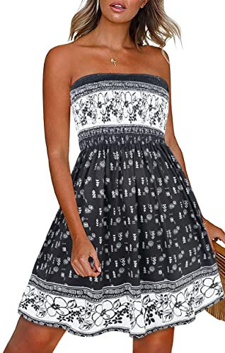 Gosunny Robe d'été pour femme - Épaules dénudées - Sans manches - Robe de plage élégante - Courte - Bikini Cover Up, noir/blanc, S