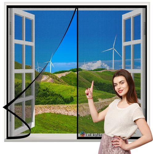 Cortina Mosquitera Magnética para Ventana 50x80cm Negro Cortina Magnética con Imanes Sellado Automaticamente Se puede instalar sin taladrar para Cocina/Sala de Estar/Dormitorio