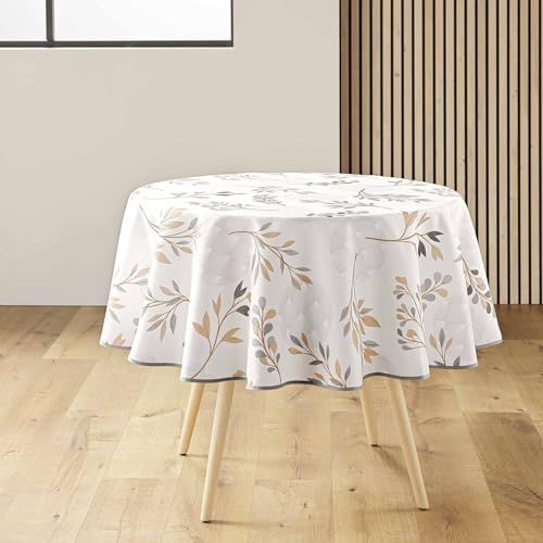 douceur d'intérieur, Nappe Ronde (Ø 180 cm) Manola Naturel, Polyester Imprimé