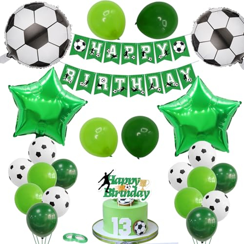 24 Stück Fussball Geburtstag Deko,Luftballon Geburtstag Grün Fußball Deko,Fussballs Happy Birthday Girlande Folienballon Set,für Luftballon Fussballs Thema Deko