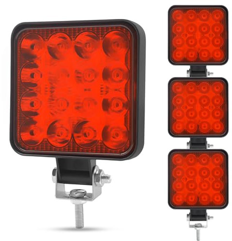 YnGia Led Spot Lights 4x4 Led Spotlight 4PCS Ultra Bright Square Fog Lamp 3.3inch 12V Car Flood Lights Grill Mount for Car, Offroad, Tractor, Truck, ATV, Boat Red