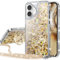 Silverback for iPhone 16 Case, Liquid Holographic Sparkly Glitter Case with Stand and Lanyard, Women Girls Bling Diamond Ring Shockproof Protective Cover for iPhone 16 6.1''- Gold