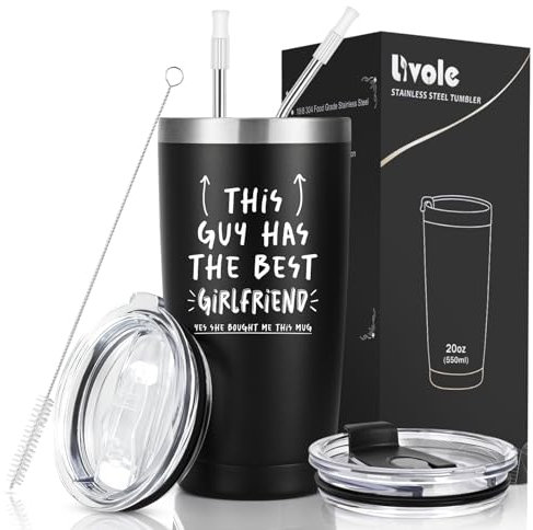 Livole Cute Gifts for Him, Men - Boyfriend Mug, 20oz 600ml Insulated Wine Tumbler Glasses for Valentines, Christmas