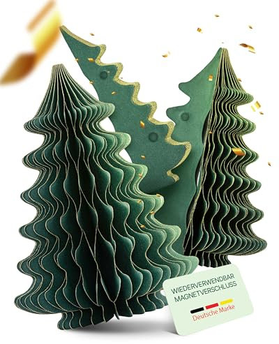 MJhomely® Papier Weihnachtsbaum Set [Grün, 3 Stück] - Faltbarer Weihnachtsbaum als Elegante, skandinavische Weihnachtsdeko - Waben Tannenbaum Papier - Faltbaum Weihnachten Deko - Weihnachtsschmuck