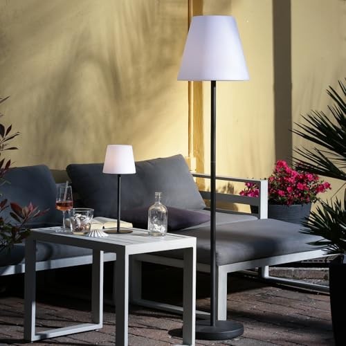 MARELIDA LED Garten Stehlampe Outdoor Lampe aufladbar per USB Außenbeleuchtung für Terrasse Balkon 4 Helligkeitsstufen weiß/Schwarz 112/150cm