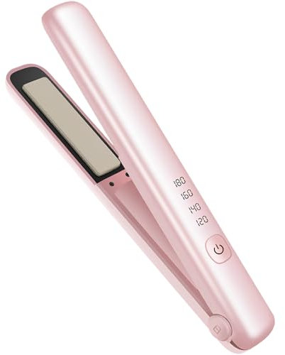 Glätteisen Kabellos, 2 in 1 Mini Haarglätter für Unterwegs Mini Haarglätter Und Lockenstab mit USB-C Aufladung Kompakter Tragbarer Keramik-Haarglätter zum Locken und Glätten mit LCD-Display (Pink)
