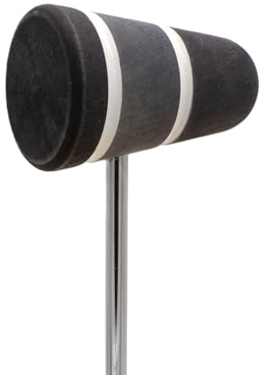 Low Boy Wood Bass Drum Beater - Versatile Mid-Weight Bass Drum Beater with Durable Wood Surface & Aerospace-Grade Steel Rods (Black/Silver/Black with White Stripes, 1-Pack)