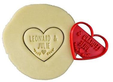 3DKOUPE Ausstechform Herz – Lorbeerzweige – personalisierbar mit Text – Typo und Farbe wählbar