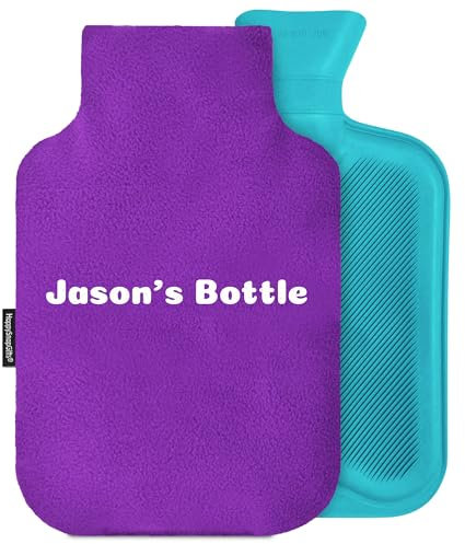 Personalised Hot Water Bottle Cover with Free Rubber Bottle (2L, Fleece Fabric - Purple)