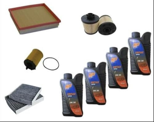AOQ - KIT TAGLIANDO 4 FILTRI COMPATIBILE CON CIT.C3 1.6 HDi,Peug. 208 1.6 HDI OP.CROSSLAND 1.6HDI + 4 lt.olio 5w30