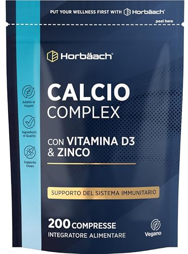 Calcium Magnesium Zink Vitamin D3 Komplex | 200 Kalzium Tabletten | Calcium Complex | Großpackung | von Horbaach