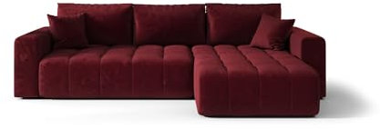 BEDANTE Ecksofa mit Schlaffunktion und Bettkasten Milo L-Form Eckcouch für Wohnzimmer Couch mit Schlaffunktion Couchgarnitur Sofa Ausziehbares Schlafsofa (Rot, Ottomane Rechts)