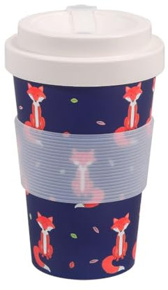 ECO CHIC Recycled Travel Coffee Cup 400ml Microwave Dishwasher Safe Plastic Travel Mug (Foxes Navy)