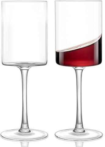 HAHASHOW Juego de 2 Copas de Vino Elegantes con Tallo (460 ml) en Cristal sin Plomo - Copas Cuadradas, Ideales para Bodas, Aniversarios y San Valentín, Presentadas en Elegante Caja de Regalo