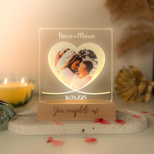 Pixel Artigiani Digitali Lampada a Forma di Cuore con Foto Personalizzata – Idea Regalo per Coppia, Fidanzati, Anniversario, San Valentino – Luce - festa del papà – idea regalo Natale - Made in Italy