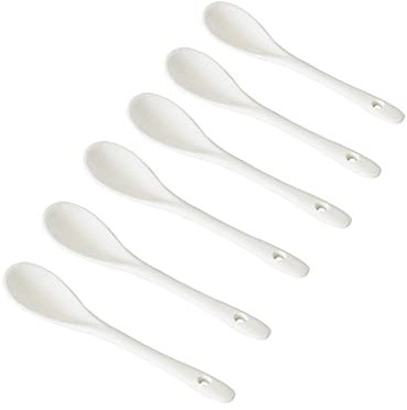 Tablespoons 6pcs Ceramic Coffee Spoon Ice Cream Dessert Teaspoons Mixing Stirrer Kitchen Tableware - Dessert Spoons for Home Party Wedding Serving Spoon