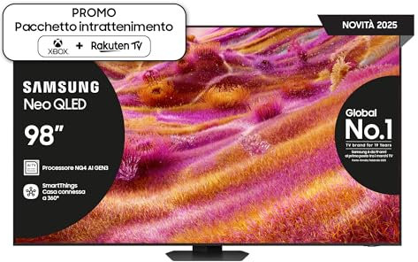 SAMSUNG Smart TV 98'' QE98QN90FATXZT Neo QLED 4K Mini LED, NQ4 AI Gen3 Processor, Glare Free, Motion Xcelerator 165Hz, Dolby Atmos & OTS+, NeoSlim Design, 2025