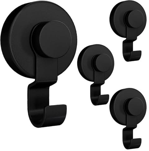 poraceous 4 Pezzi Ganci Ventosa Bagno, Ganci a Ventosa Super Resistenti, Riutilizzabile Ventosas con Gancio, Senza Foratura Gancio Accappatoio Doccia, per Casa Bagno Doccia Cucina Casa Vetro (Nero)