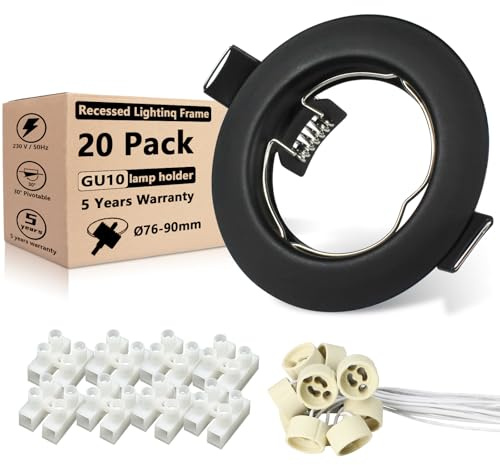 HiBay 20er Set Einbaustrahler LED GU10 Einbaurahmen 65-68mm Rund Schwarz Einbauleuchten 230V Inkl. GU10 Fassung für LED oder Halogen Leuchtmittel