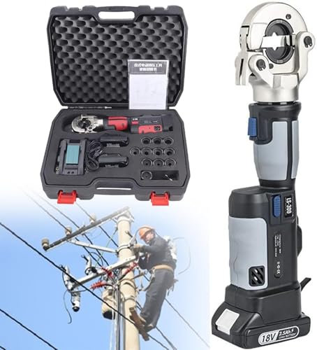 Rechargeable Hydraulic Crimping Tool 10-300Mm², Electric Hydraulic Crimping Tool with 12 Pairs of Dies, Battery Powered Cable Crimper for Copper and Aluminum Terminal Green