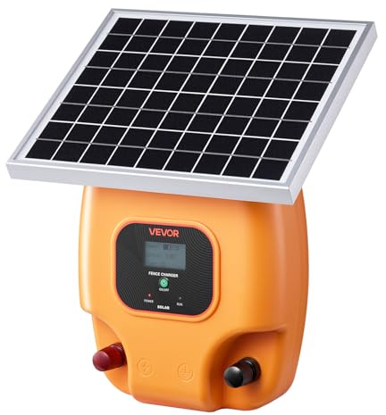 VEVOR Solar Fence Charger, 1J 10 kV Solar Powered Fence Charger, 1.86 Miles Range, Electric Fence Energizer Kit, Keep Out Predators, 3 Days Runtime, for Livestock, Poultry, Garden Protection