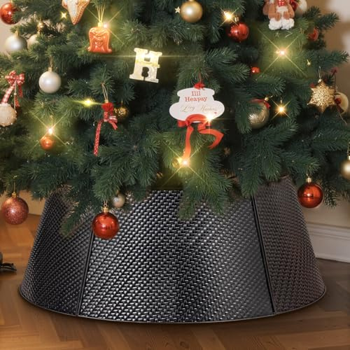 Lanpn Metall Weihnachtsbaum Kragen 70cm, Weihnachtsbaum Halsband Christmas Tree Collar Für Mittelgröße M Wetterfest Für Kunstbäume Innen Außen - Weihnachtsdekoration (Schwarz, Köperbindung)