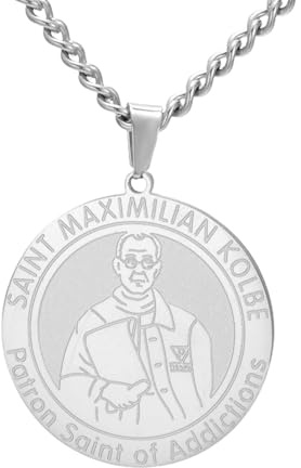 TEAMER St. Maximilian Kolbe Halskette Schutzpatron der Süchtigen Anhänger Edelstahl Katholischer Glaube Inspirierter Amulett Schmuck für Männer Frauen